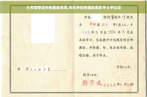 大专荣誉证书有哪些奖项,专科学校有哪些要发学士学位证