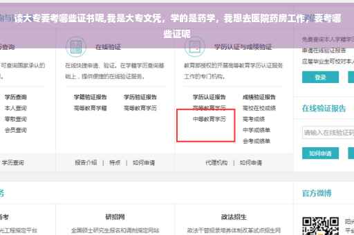 读大专要考哪些证书呢,我是大专文凭，学的是药学，我想去医院药房工作，要考哪些证呢