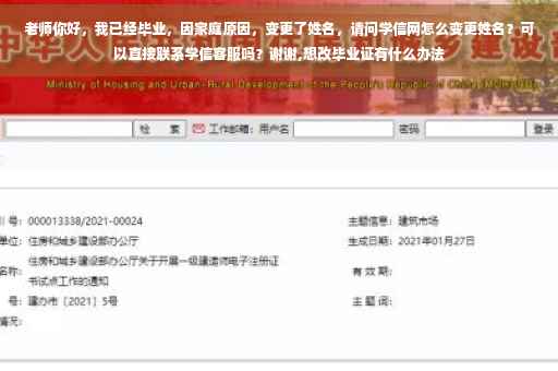 老师你好，我已经毕业，因家庭原因，变更了姓名，请问学信网怎么变更姓名？可以直接联系学信客服吗？谢谢,想改毕业证有什么办法
