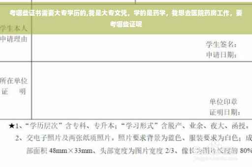 考哪些证书需要大专学历的,我是大专文凭，学的是药学，我想去医院药房工作，要考哪些证呢