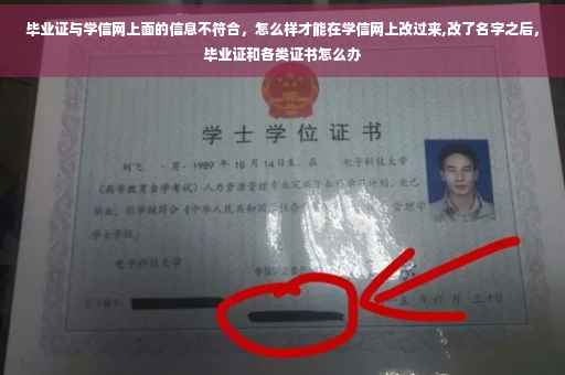 毕业证与学信网上面的信息不符合，怎么样才能在学信网上改过来,改了名字之后，毕业证和各类证书怎么办