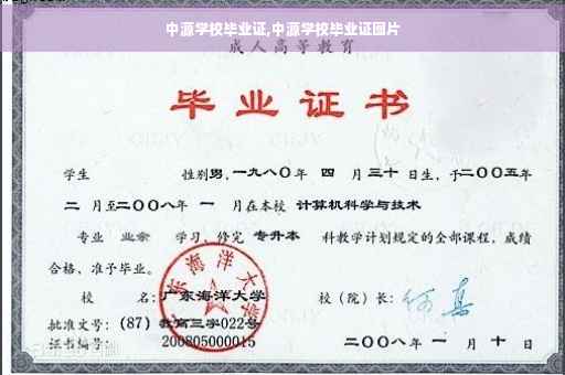 中源学校毕业证,中源学校毕业证图片