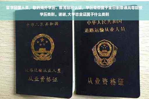 留学回国人员，取的海外学历、教育部已认证，学历是否属于全日制普通高等院校学历类别。谢谢,大学毕业证属于什么类别