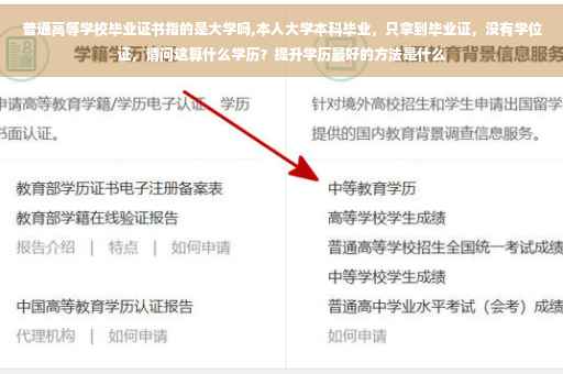 普通高等学校毕业证书指的是大学吗,本人大学本科毕业，只拿到毕业证，没有学位证，请问这算什么学历？提升学历最好的方法是什么