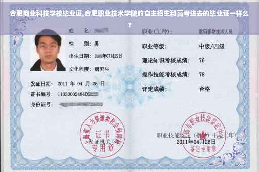 合肥商业科技学校毕业证,合肥职业技术学院的自主招生和高考进去的毕业证一样么?