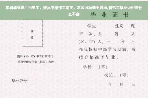 本科毕业进厂当电工，被高中操作工嘲笑，怎么回复他不跌面,有电工毕业证但是什么不会