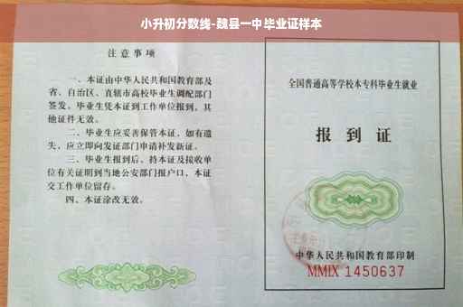 小升初分数线-魏县一中毕业证样本