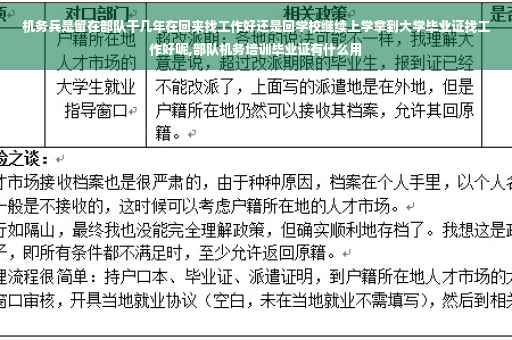 机务兵是留在部队干几年在回来找工作好还是回学校继续上学拿到大学毕业证找工作好呢,部队机务培训毕业证有什么用