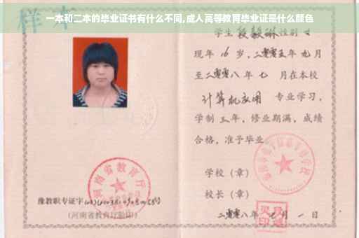 一本和二本的毕业证书有什么不同,成人高等教育毕业证是什么颜色