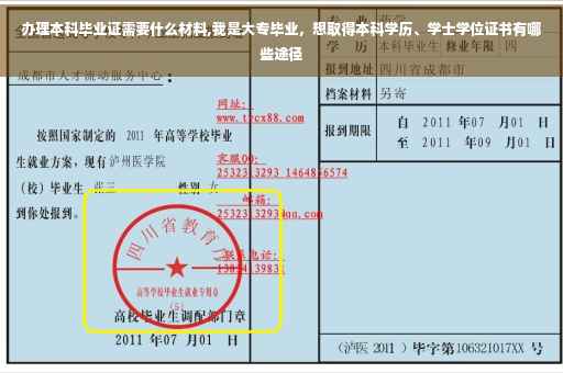 办理本科毕业证需要什么材料,我是大专毕业，想取得本科学历、学士学位证书有哪些途径