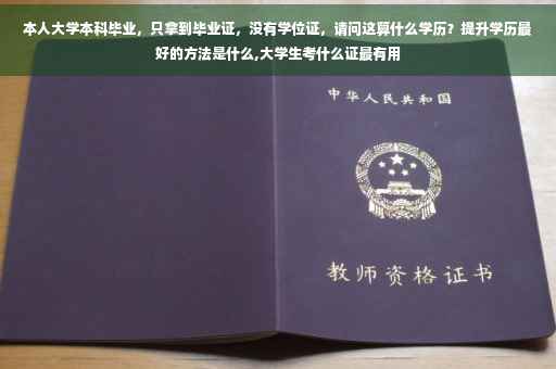 本人大学本科毕业，只拿到毕业证，没有学位证，请问这算什么学历？提升学历最好的方法是什么,大学生考什么证最有用