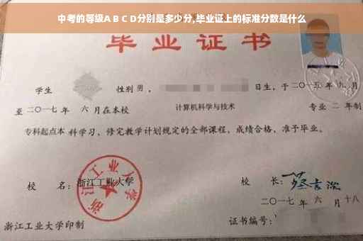 中考的等级A B C D分别是多少分,毕业证上的标准分数是什么