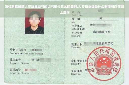 哪位朋友知道大专毕业证书的证书编号怎么能查到,大专毕业证是什么时候可以在网上查询