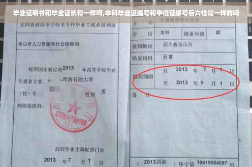 毕业证明书和毕业证长得一样吗,本科毕业证编号和学位证编号后六位是一样的吗
