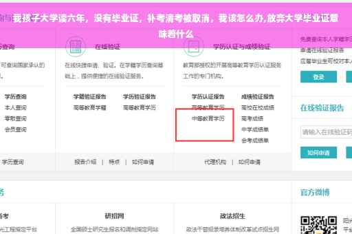 我孩子大学读六年，没有毕业证，补考清考被取消，我该怎么办,放弃大学毕业证意味着什么