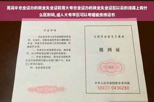 用高中毕业证办的就业失业证和用大专毕业证办的就业失业证在以后的待遇上有什么区别吗,成人大专学历可以考哪些资格证书 用高中毕业证办的就业失业证和用大专毕业证办的就业失业证在以后的待遇上有什么区别吗,成人大专学历可以考哪些资格证书