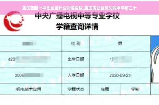 重庆酉阳一中毕业证什么时候发放,重庆历史最悠久的中学前二十
