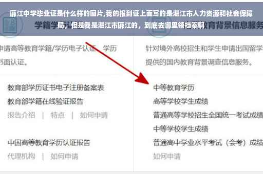 廉江中学毕业证是什么样的图片,我的报到证上面写的是湛江市人力资源和社会保障局，但是我是湛江市廉江的，到底去哪里领档案啊