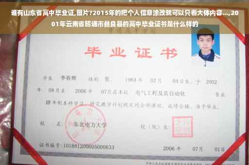 谁有山东省高中毕业证,图片?2015年的把个人信息涂改就可以只看大体内容...,2001年云南省昭通市彝良县的高中毕业证书是什么样的