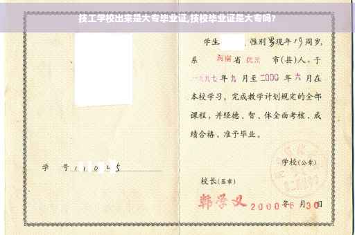 技工学校出来是大专毕业证,技校毕业证是大专吗?