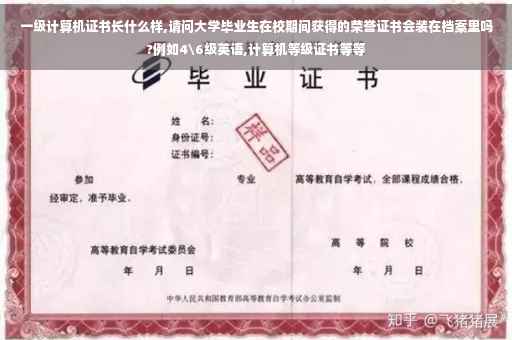 一级计算机证书长什么样,请问大学毕业生在校期间获得的荣誉证书会装在档案里吗?例如4级英语,计算机等级证书等等