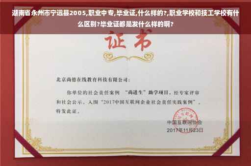 湖南省永州市宁远县2005,职业中专,毕业证,什么样的?,职业学校和技工学校有什么区别?毕业证都是发什么样的啊?