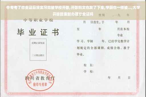 中专考了毕业证后没实习完被学校开除,开除批文也发了下来,学籍也一样被...,大学开除能重新办理毕业证吗