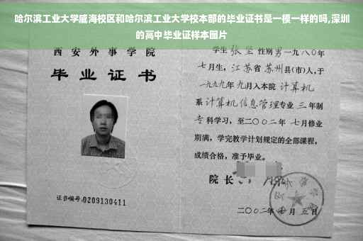 哈尔滨工业大学威海校区和哈尔滨工业大学校本部的毕业证书是一模一样的吗,深圳的高中毕业证样本图片