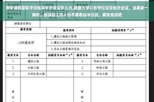 想申请韩国留学没有高中毕业证怎么办,韩国大学只有学位证没有毕业证。说两者一体的。但是找工作人也不要看你学位证，要毕业证吧