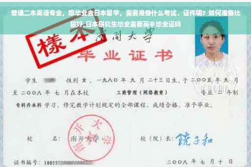 普通二本英语专业，想毕业去日本留学，需要准备什么考试、证件呢？如何准备比较好,日本研究生毕业需要高中毕业证吗