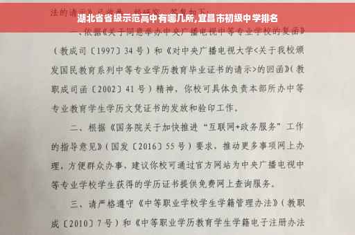 湖北省省级示范高中有哪几所,宜昌市初级中学排名