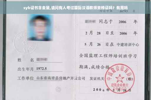 syb证书含金量,请问有人考过国际汉语教师资格证吗？有用吗