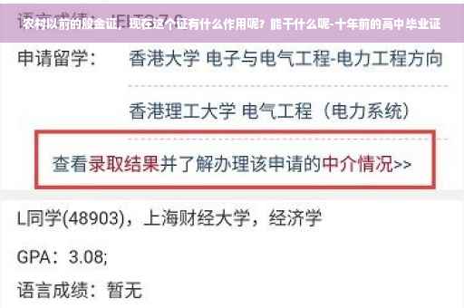 农村以前的股金证，现在这个证有什么作用呢？能干什么呢-十年前的高中毕业证
