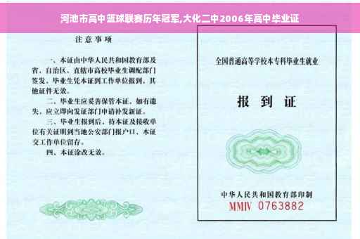 河池市高中篮球联赛历年冠军,大化二中2006年高中毕业证
