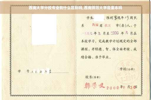 西南大学分校专业有什么区别吗,西南师范大学是重本吗