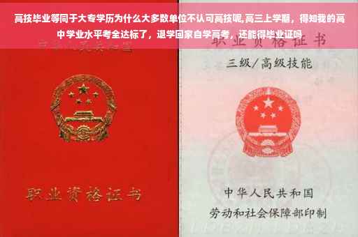 高技毕业等同于大专学历为什么大多数单位不认可高技呢,高三上学期，得知我的高中学业水平考全达标了，退学回家自学高考，还能得毕业证吗
