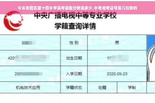 今年资阳区第十四中学高考录取分数是多少,中考准考证号是几位数的