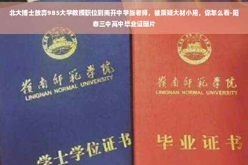 北大博士放弃985大学教授职位到南开中学当老师，被质疑大材小用，你怎么看-阳春三中高中毕业证图片