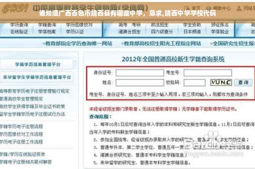 谁知道广西百色市靖西县有哪些中学，急求,靖西中学学校代码