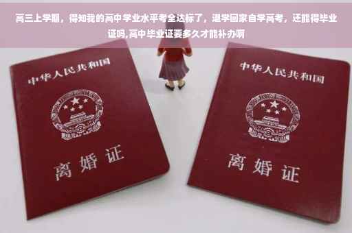 高三上学期,得知我的高中学业水平考全达标了,退学回家自学高考,还能得毕业证吗,高中毕业证要多久才能补办啊 高三上学期,得知我的高中学业水平考全达标了,退学回家自学高考,还能得毕业证吗,高中毕业证要多久才能补办啊