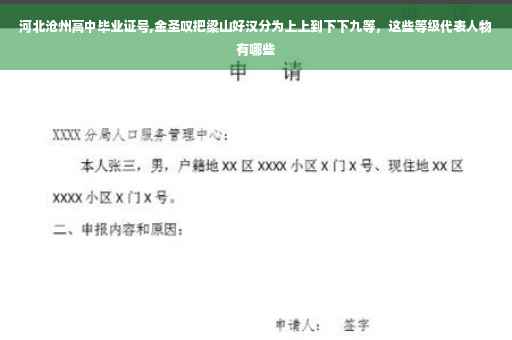 河北沧州高中毕业证号,金圣叹把梁山好汉分为上上到下下九等，这些等级代表人物有哪些