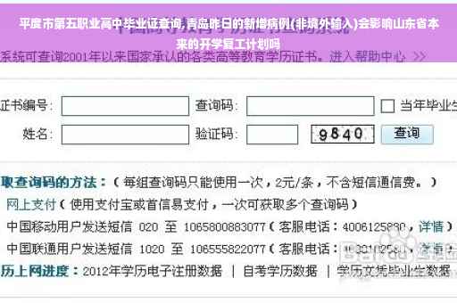 平度市第五职业高中毕业证查询,青岛昨日的新增病例(非境外输入)会影响山东省本来的开学复工计划吗