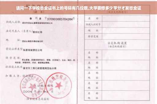 请问一下学校毕业证书上的号码有几位数,大学要修多少学分才发毕业证