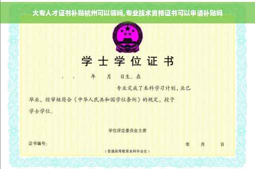 大专人才证书补贴杭州可以领吗,专业技术资格证书可以申请补贴吗