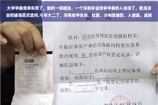 大学学委竞争失败了，输的一塌糊涂，一个没有申请竞争学委的人当选了，我应该去和辅导员交流吗,今年大二了，没有加学生会、社联，没有做兼职，人缘差，成绩差，感觉很孤单，我能做什么改变现状啊