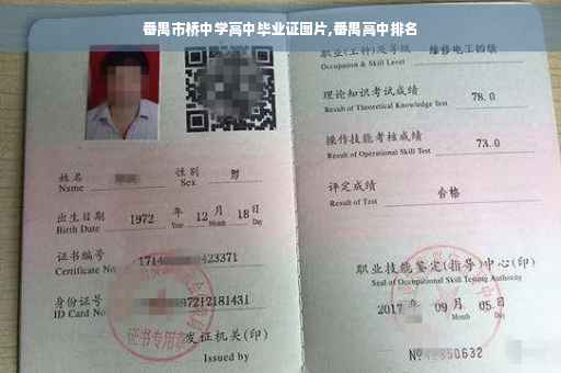 番禺市桥中学高中毕业证图片,番禺高中排名