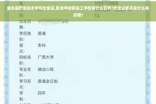 浦北县职业技术学校毕业证,职业学校和技工学校有什么区别?毕业证都是发什么样的啊?