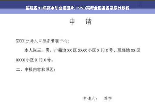 福建省93年高中毕业证图片,1993高考全国各省录取分数线