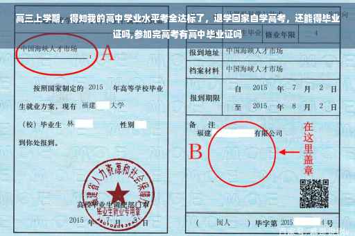 高三上学期，得知我的高中学业水平考全达标了，退学回家自学高考，还能得毕业证吗,参加完高考有高中毕业证吗