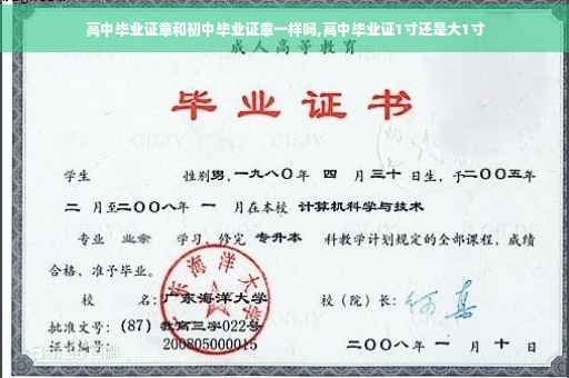 高中毕业证章和初中毕业证章一样吗,高中毕业证1寸还是大1寸